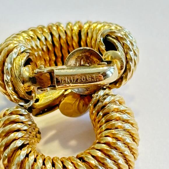 12K 1/20 GF clip on earrings textured faux hoops classic elegant hallmarked - Picture 3 of 12